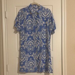 Blue and White Patterned Shirt Dress